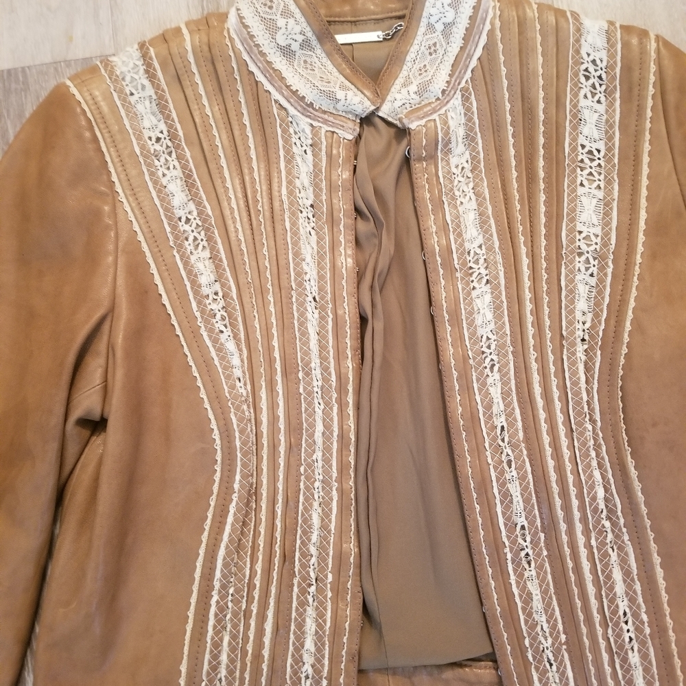 Eli Taharie lace brown leather jacket
